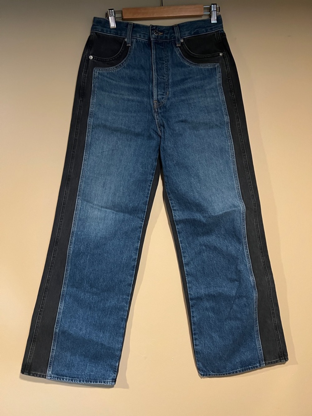 Veronica Beard Two-Tone Blue and Black Straight Jeans